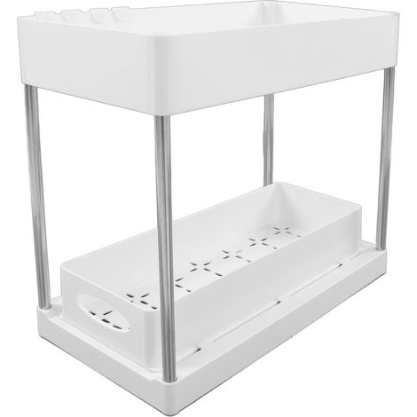 Paniers de rangement coulissants grande capacité pour sous-évier, idéaux pour salles de bains, cuisines, placards, buanderies et bureaux (blanc). (1/5)
