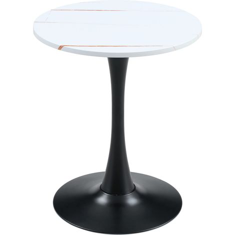 Mesa redonda de 60 cm en MDF y metal, blanco con base negra, HOMVRA (1/5)