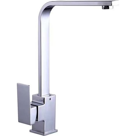 Zinc alloy large curved flat tube stainless steel kitchen hot and cold water faucet, kitchen sink/vegetable basin single hole faucet -- electroplated flat seven-character faucet