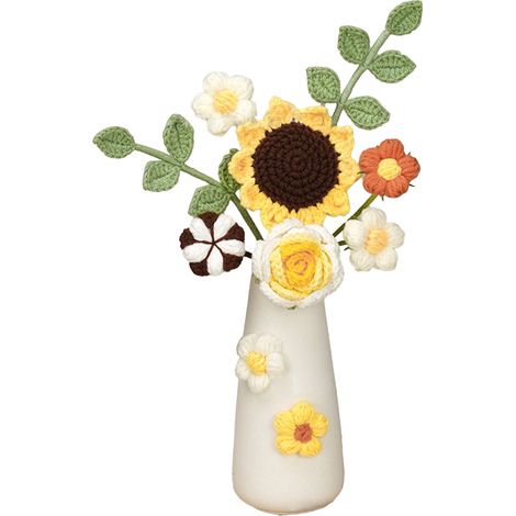 Simulation Woolen Flower Handmade Knitting Artificial Flower Crochet Knitted Flower with Ceramic Vase Table Flower Gift (1/5)