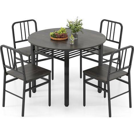COSTWAY 5 Piece Dining Table Set Round Kitchen Table & 4 Chairs-Gray