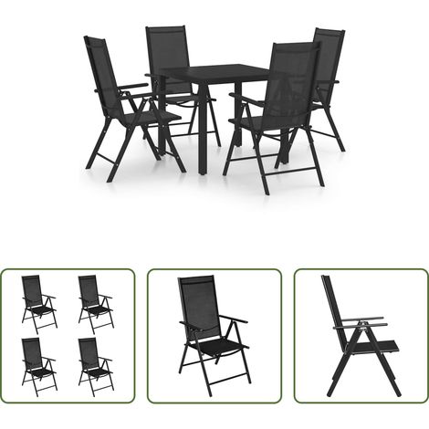 vidaXL Terrassenstuhl - 5-tlg. Garten-Essgruppe Aluminium Schwarz (1/5)