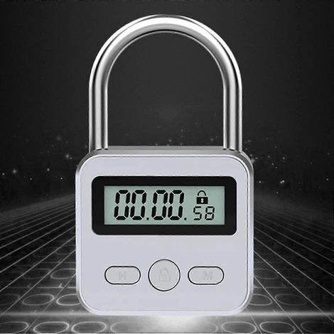 Zeitschaltuhr mit Metall-Vorhängeschloss, LCD-Anzeige, max. 99 Stunden Timer-Funktion, USB-Anschluss, schwarze Edition 0618