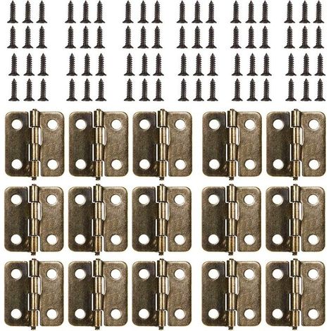 Retro flat hinge in antique bronze, 18 x 15 mm – Pack of 50 pieces with 200 screws included for boxes, jewelry, and DIY furniture (1/5)