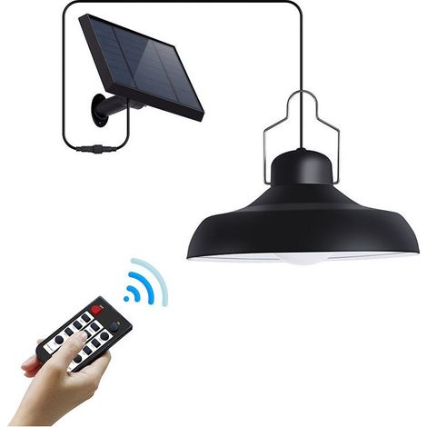 Suspension luminaire solaire pour usage intérieur et extérieur, réglable, avec télécommande, étanche, idéale pour les granges, les abris de jardin et les tonnelles. (1/4)