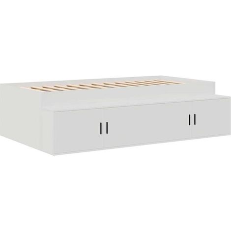 Cadre de lit avec tiroirs, blanc, 90 x 200 cm, en bois composite. (1/5)