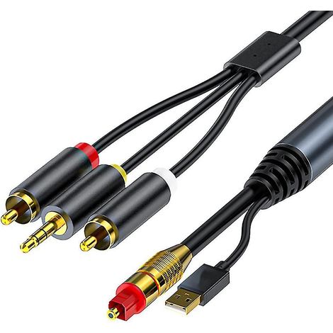 Câble de conversion audio numérique vers analogique 2 RCA + jack 3,5 mm, câble audio stéréo pour TVHD, DVD, casque ( (1/5)