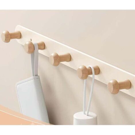 Porte-manteau Mural en Bois, Crochet Porte Manteau Mural Bois, Porte Manteau Crochets Patère Mural pour Salle de Bain Cuisine Chambre (Hêtre Naturel) (1/4)