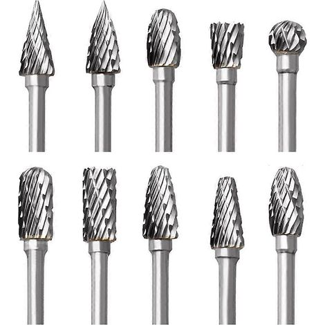 Jeu de 10 fraises rotatives à double coupe en carbure de tungstène pour Dremel, avec queue de 3,175 mm (1/8") pour la sculpture sur bois, la gravure, le perçage, le polissage et le travail des métaux. (1/5)
