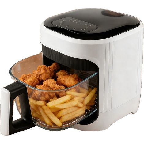 Freidora de aire, capacidad de 5 litros, potencia de 1350 W, control táctil, rango de temperatura de 0 a 200 °C, 7 menús preestablecidos. (1/5)