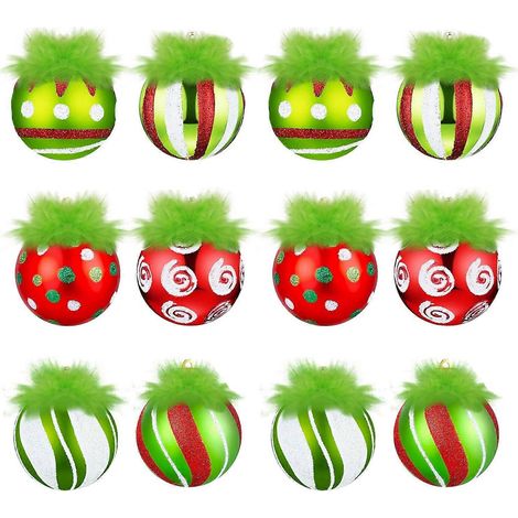 2.10 Cm duveteux vert boule de Noël, scintillant poilu Elf décoration pour le sapin décoration de fête,A (1/5)