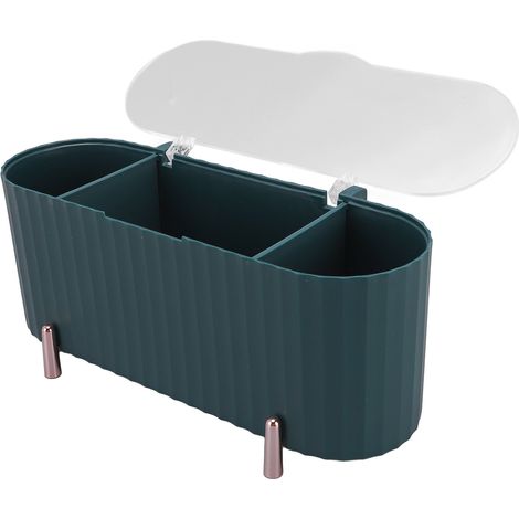 Distributeur de cotons-tiges avec couvercle transparent, 3 compartiments, boîte de rangement multifonctionnelle pour cotons-tiges, vert foncé (1/5)
