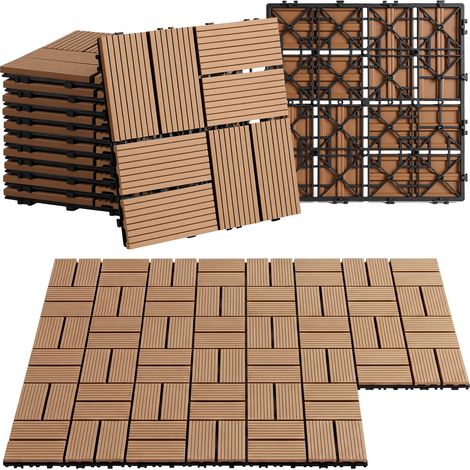 Randaco WPC Terrassenfliesen 30x30 cm Teakfarben 22 Stück 2 m² Klickfliesen Garten Balkon (1/5)