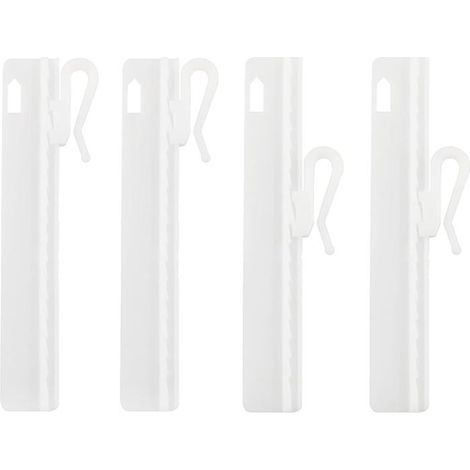 Set of 16 adjustable plastic pleated curtain hooks in white. (1/5)