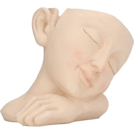 Fille Endormie Pot de Fleurs Tête en Résine Haute Densité, Trou de Drainage, Jardin Intérieur Extérieur, Décoration Bureau Maison, Multi-Usage (1/5)