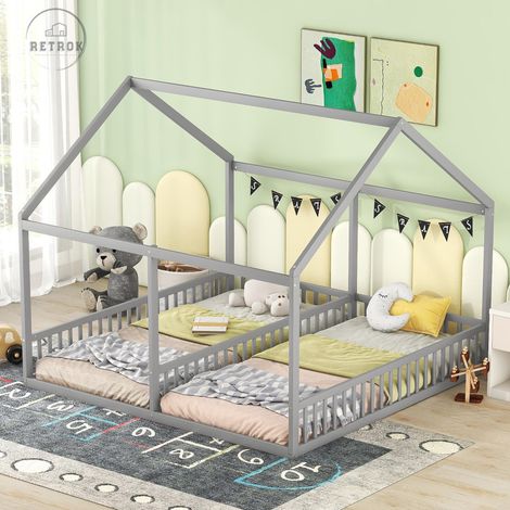 Lits simples 90x200cm, lits plats, modèles de maison, lits 2 en 1, grey (1/5)