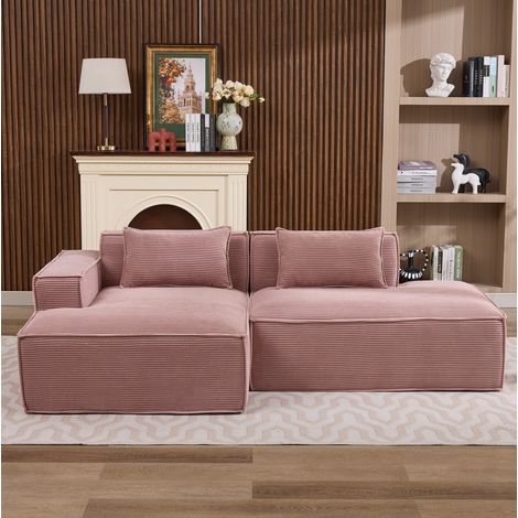 Divano 235x129x70 cm rosa baby in poliestere imbottito con cuscini e struttura compatta per spazi piccoli (1/5)