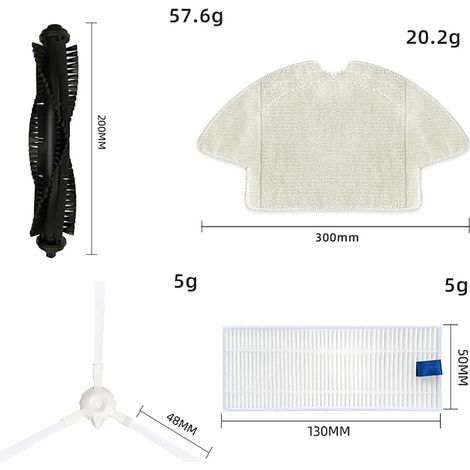 Convient pour le kit de 7 accessoires pour l'aspirateur robot Tefal Rowenta X-plorer Série 75 RG7687 : brosse principale, 2 brosses latérales, 2 chiffons et 2 filtres. Accessoires pour aspirateur. (1/3)