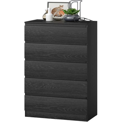 Commode 5 tiroirs noir veiné 77x40x111.5 cm (1/5)