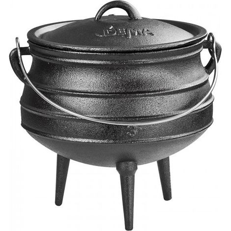 Dema – Chaudron en fonte 8 litres – Pour 8-14 personnes – Couvercle ajusté – Pieds tripodes pour barbecue – Anse pour suspension