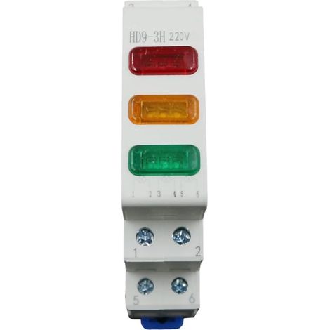 Lampe de signalisation montage sur rail DIN 220 V pour tableaux électriques, boîtes de distribution et armoires industrielles (rouge + jaune + vert) (1/5)