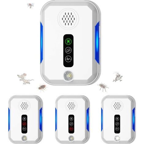 Ultrasonic Mouse and Rat Repellent. 4-Pack Indoor Mouse Repellent with 4 Modes. Ultrasonic Pest Repellent for Rats. Mosquitoes. Spiders. Flies. Bed Bugs. Safe for Children and Pets (1/5)