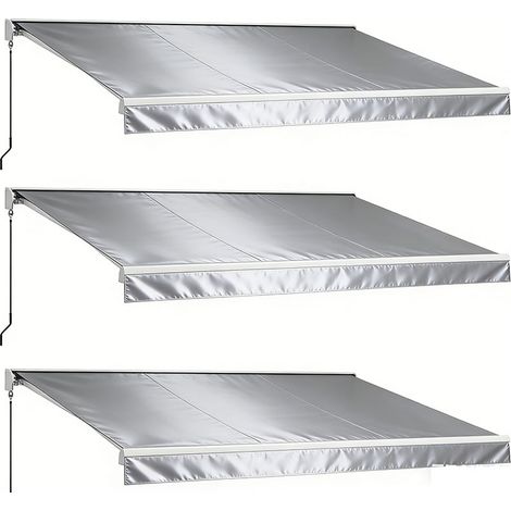3er-Set  gelenkarmmarkise 4m Elektrische Markise mit Handkurbel & Fernbedienung, Balkonmarkise Sonnenschutz Wandmontage Alu Hellgrau