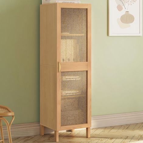 EDHEN Mueble de 1 puerta con estantes de caña de madera