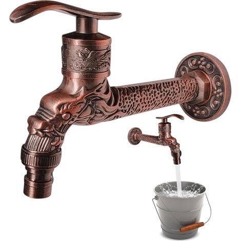 Robinet mural vintage antique : robinet vintage, robinet mural vintage, robinet en bronze rouge antique à long manche pour salle de bain (1/5)