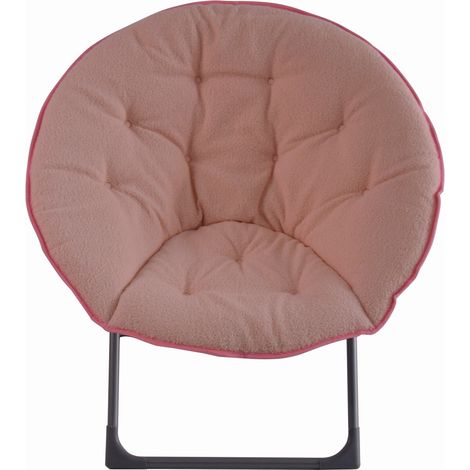 Chaise pliante lune en tissu rose, fauteuil moelleux et compact avec structure métal, dossier rond, idéal pour chambre, salon, bureau ou coin détente  CHICFURN (1/5)
