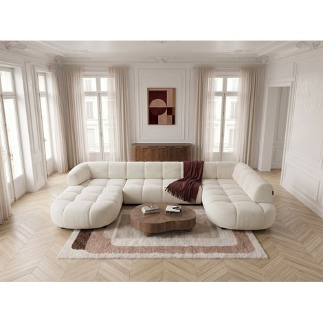 BOBOCHIC - Canapé panoramique avance-recule électrique LOVELY tissu chenille Angle droit  Beige (1/5)