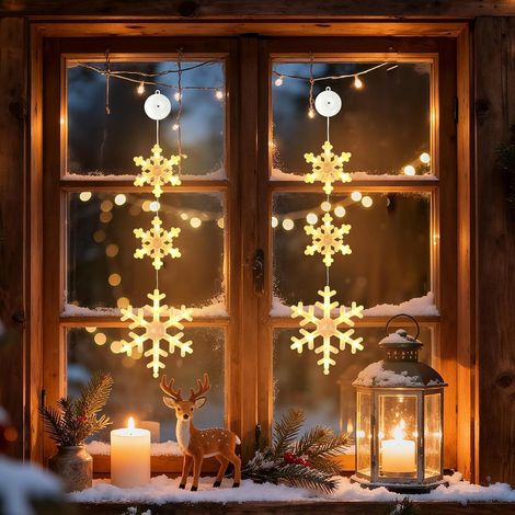 2 LED-Schneeflocken-Fensterleuchten, batteriebetrieben, Warmweiß, Timer, 3 Modi (1/5)
