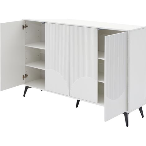Credenza bianca 160 cm con 4 ante, ripiani regolabili e gambe in metallo, MODENUIT (1/5)