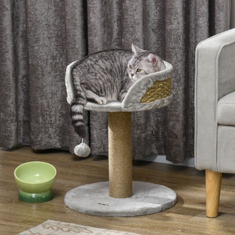 Árbol rascador, cama y cesta para gatos, incluye pelota de juego, 40 cm x 40 cm x 49 cm, gris.
