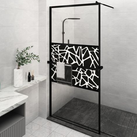 Mampara ducha con estante vidrio ESG y aluminio negro 115x195cm