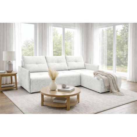 AX LIVING Ecksofa Damascus Weiß mit Schlaffunktion Bettkasten Schlafsofa 212 cm rechts
