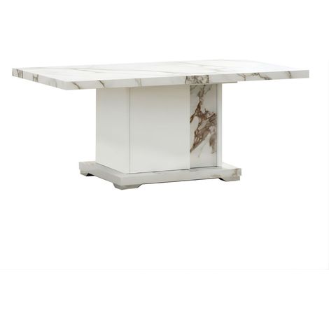 Table basse 120x65cm pied central laqué blanc et imitation marbre - ETOLIS