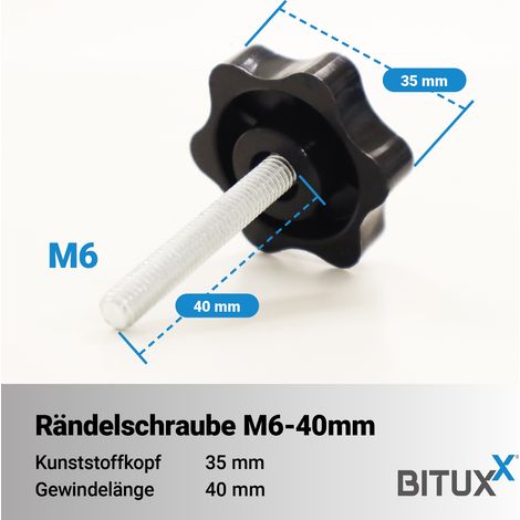 Bituxx 10x Rändelschraube Feststellschraube Sterngriffschraube Knaufschraube Handknopf Werkzeuglose Schraube M6 x 40 mm