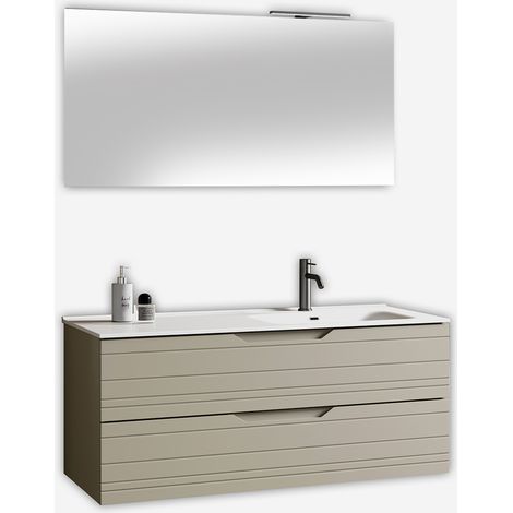 Mobile bagno sospeso con lavabo e specchio LED Solmira DX - Tortora