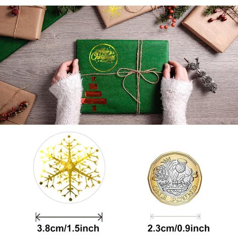 500 autocollants de Noël dorés à motif flocons de neige, ronds et autocollants pour enveloppes, étiquettes de décoration de Noël (1/5)