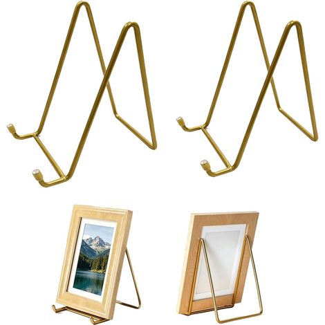 Chevalet Support Presentoir, Porte Assiette, Metal Support Assiette Decorative, en Fer Doré pour Étagère, Lot de 2 , Cadres, Photos, Livres Ouverts, 13x19x15 cm (1/5)