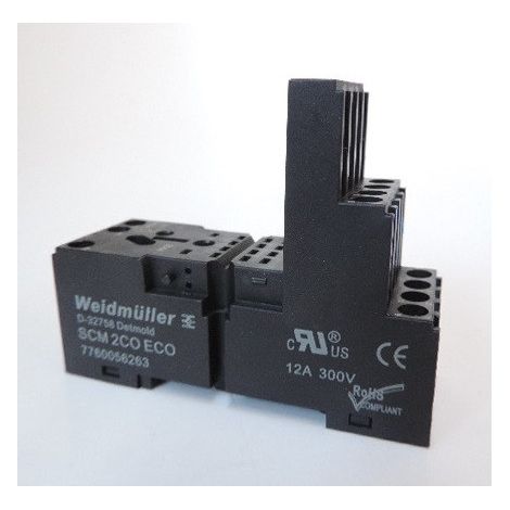 Support socle pour relais 2 inverseurs 12A 250Vac raccord à vis 27.2x79.9mm IP20 Weidmuller
