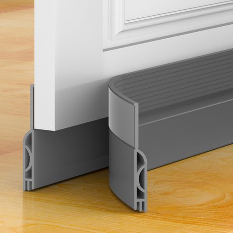 Bas de porte anti-courant d'air & étanchéité porte - bas boudin de porte isolant (rapide à installer),idéal pour Porte d'entrée l'isolation joint contre le froid, le bruit (Gris, 1M) (1/5)