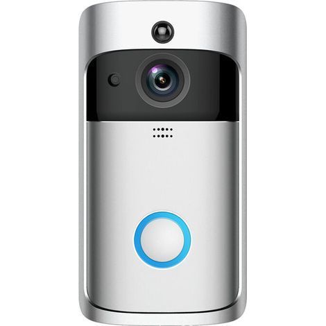 Caméra de sonnette vidéo étanche IP65 sans fil, conversation bidirectionnelle, détection de mouvement PIR, vision nocturne, argent (1/5)