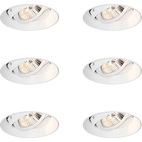 Set of 6 Modern Recessed Spotlights White GU10 AR70 Round Trimless - Oneon