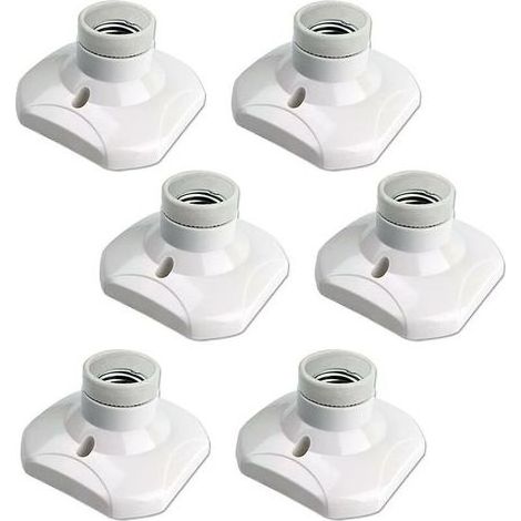 Socket Ceiling E27 to Screw, Socket E27 Garage, AC 220-240V, Bracket Socket for Bulb LED, Base Ceiling Base E27, Base of Lamp Plastic White for Lamp to the Wall, set of 6 (1/5)
