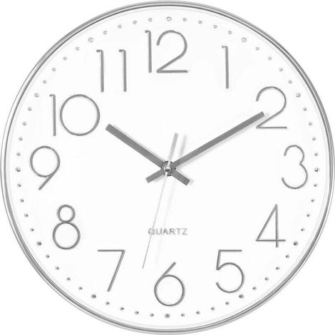 Horloge Murale Ronde Moderne Argentée Silencieuse Sans Tic Tac Fonction À Piles Bureau École Décoration Maison 12 Pouces