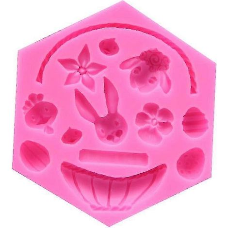 Moules en silicone pour Pâques (chocolat, bonbons, gâteaux), comprenant un œuf et un lapin, lot de 2, rose (1/5)