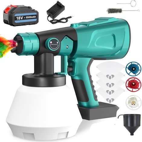 Pistole di pittura, 1000 ml di pistola di vernice vernice per vernice di vernice HVLP con 4, 4 ugelli, batteria 1x5.5A + caricabatterie, compatibile con la batteria Makita (1/5)