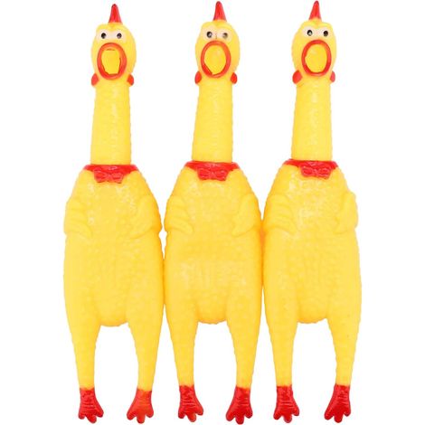Poulet qui crie, jouet poulet en caoutchouc jaune, poulet en caoutchouc neuf et résistant pour enfants et chiens, lot de 3 poulets en caoutchouc (1/5)